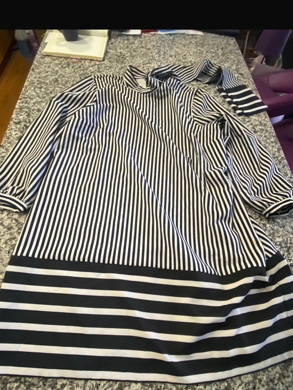 Eloquii Black & White Striped Long Sleeve Dress